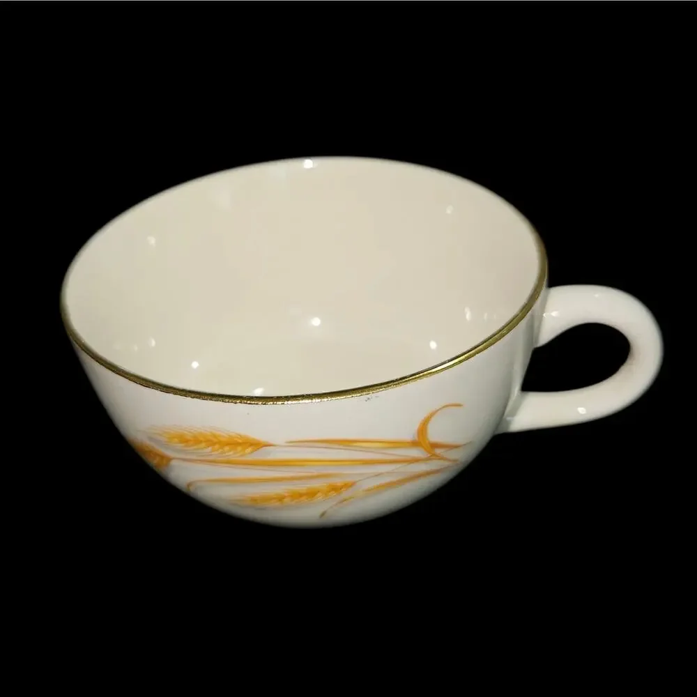 Vintage Golden Wheat Stackable Tea Cups Set of 3 Gold Rim White Ceramic